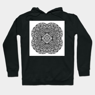 Flowery Mandala - Intricate Black and White Digital Illustration - Vibrant and Eye-catching Design for printing on t-shirts, wall art, pillows, phone cases, mugs, tote bags, notebooks and more Hoodie